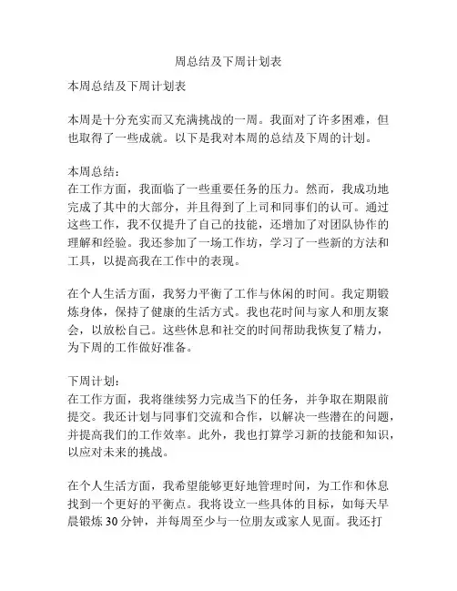 周总结及下周计划表
