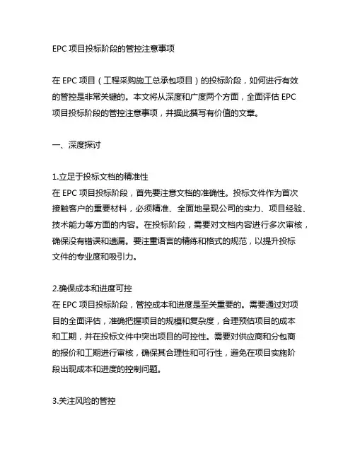 epc项目投标阶段的管控注意事项