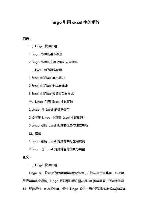 lingo引用excel中的矩阵