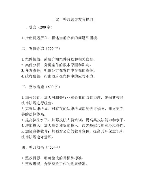 一案一整改领导发言提纲
