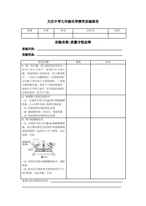 质量守恒定律实验报告单