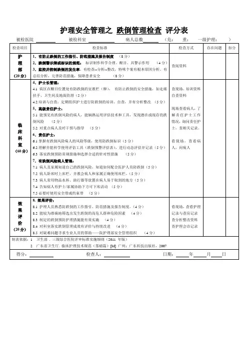 跌到管理检查评分表