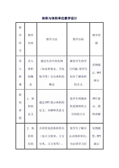 体积与体积单位教学设计