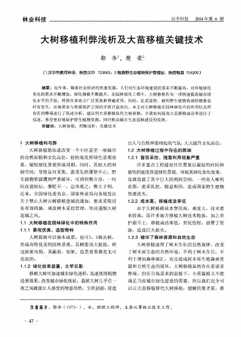 大树移植利弊浅析及大苗移植关键技术