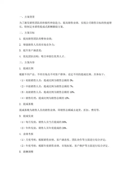 销售提成式薪酬激励方案