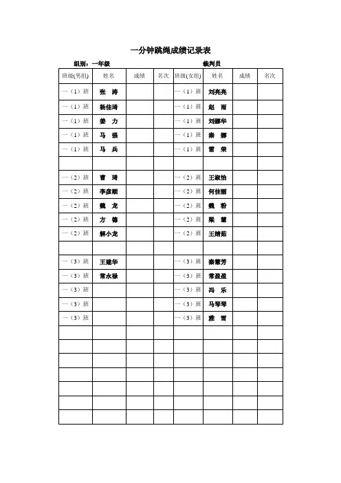 一分钟跳绳成绩记录表2