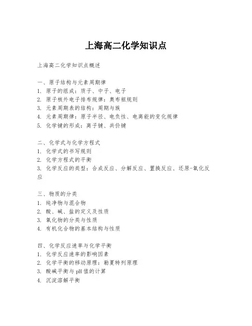 上海高二化学知识点