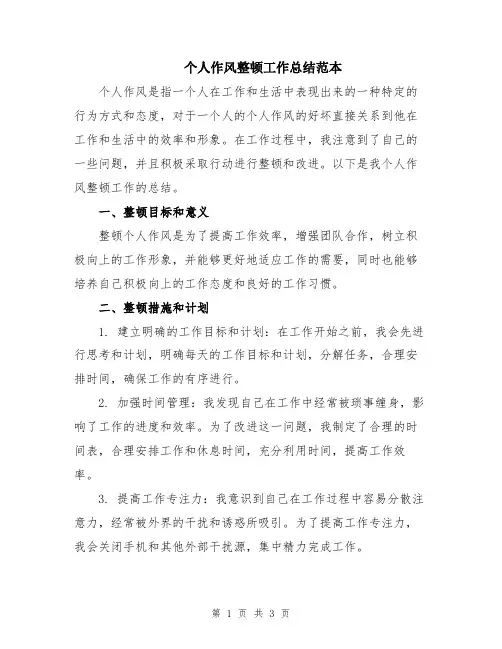 个人作风整顿工作总结范本