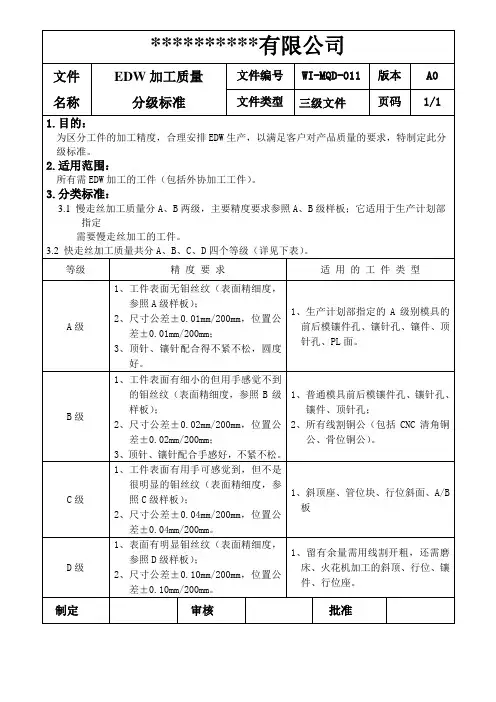 WI-MQD-011EDW加工质量分级标准