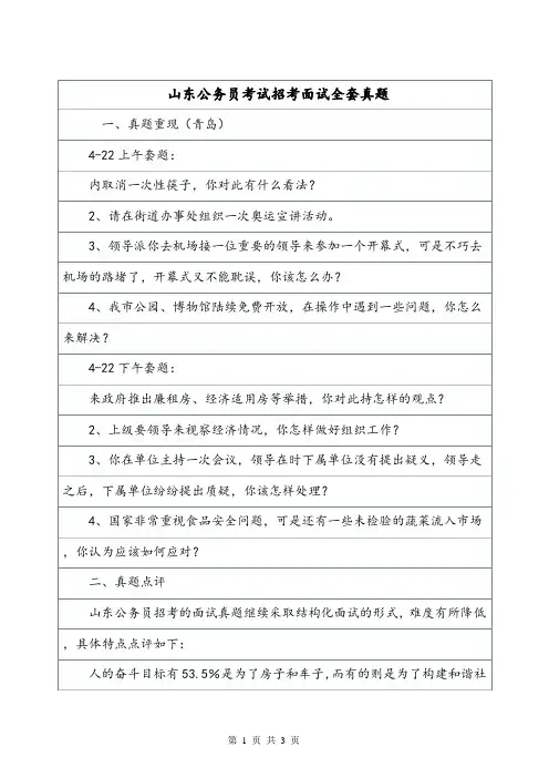山东公务员考试招考面试全套真题.doc