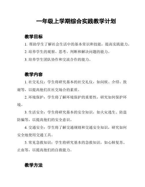 一年级上学期综合实践教学计划