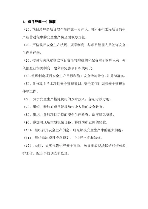 项目部安全生产责任制