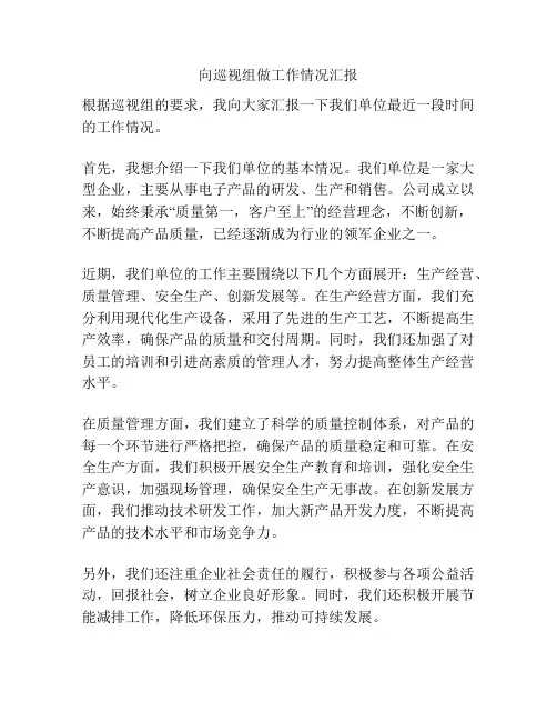 向巡视组做工作情况汇报