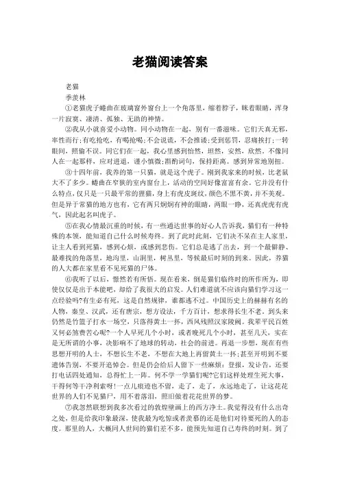 老猫阅读答案