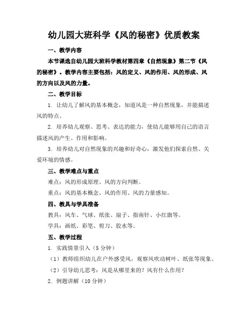 幼儿园大班科学《风的秘密》优质教案