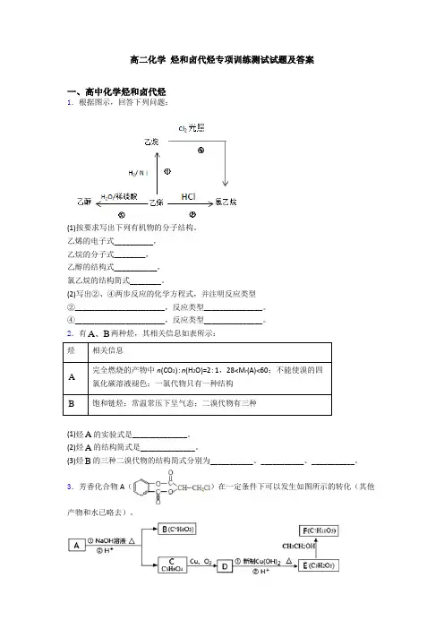 高二化学 烃和卤代烃专项训练测试试题及答案