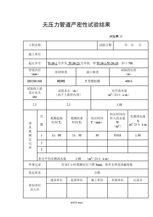 闭水试验记录表