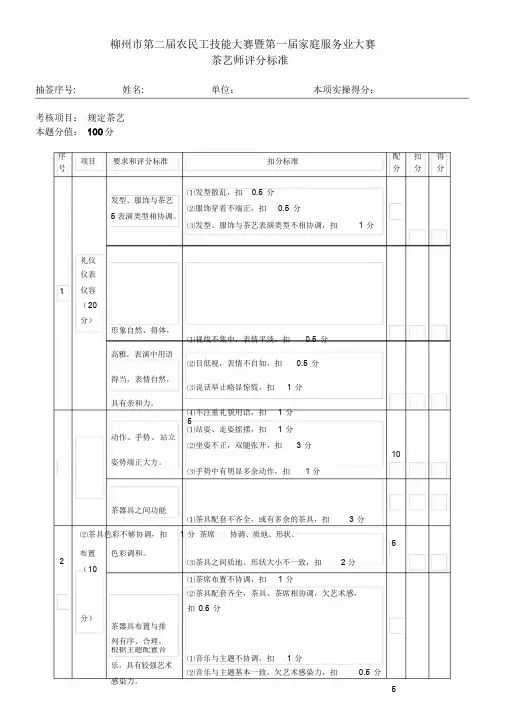 茶艺师评分标准