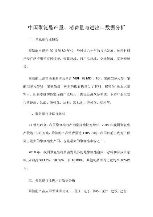 中国聚氨酯产量、消费量与进出口数据分析