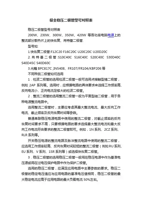 很全稳压二极管型号对照表
