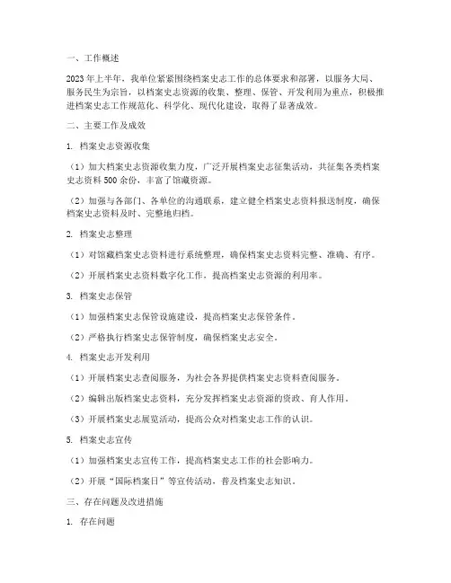 上半年档案史志工作总结