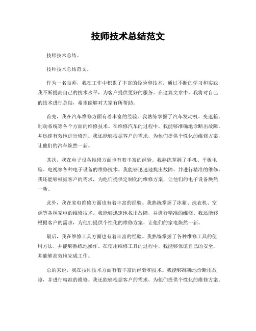 技师技术总结范文