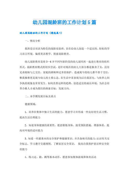 幼儿园混龄班的工作计划5篇