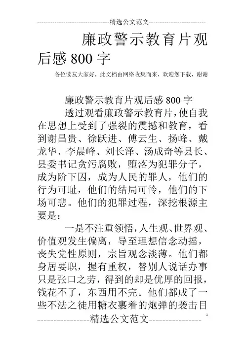 廉政警示教育片观后感800字