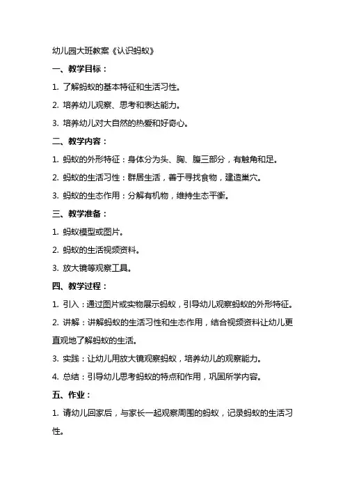 幼儿园大班教案《认识蚂蚁》