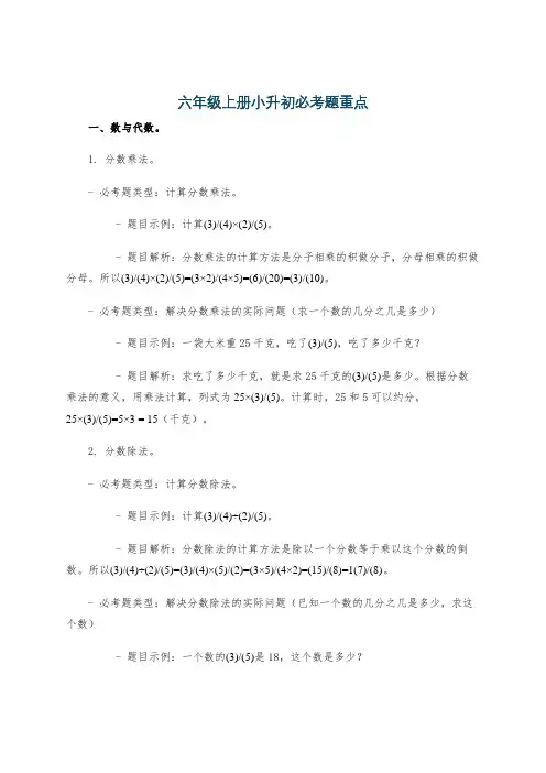 六年级上册小升初必考题重点