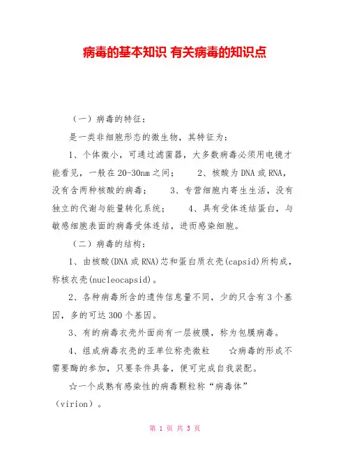 病毒的基本知识有关病毒的知识点