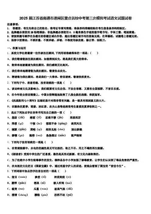 2025届江苏省南通市港闸区重点名校中考第三次模拟考试语文试题试卷含解析