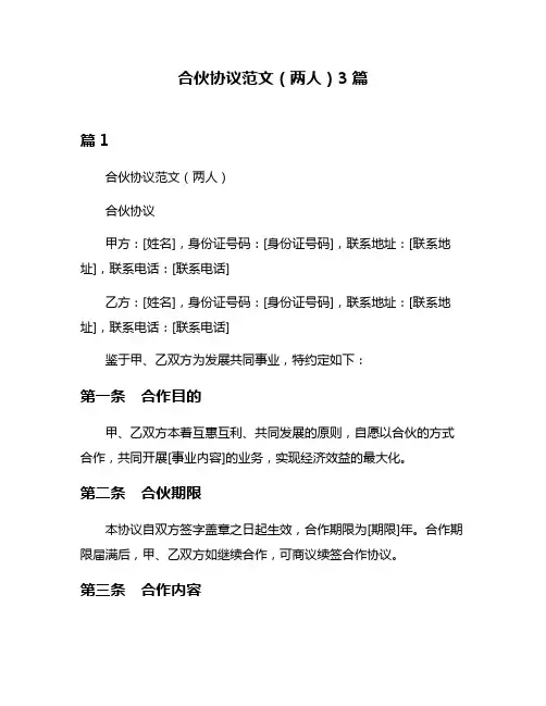合伙协议范文(两人)3篇