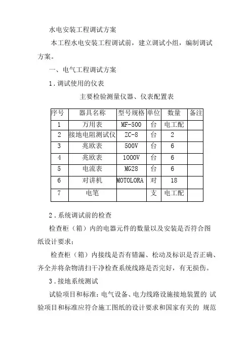 水电安装工程调试方案