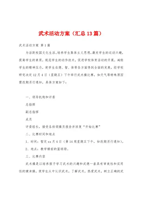 武术活动方案(汇总13篇)