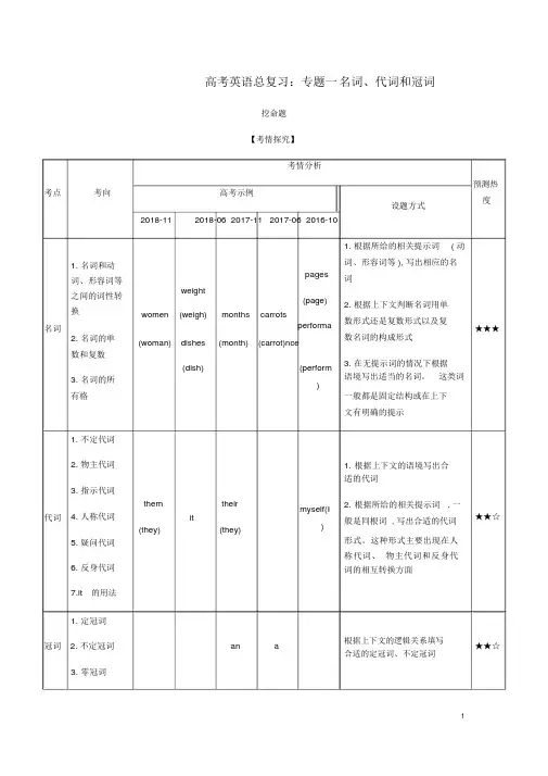 5年高考3年模拟A版浙江省2020年高考英语总复习专题一名词代词和冠词教师用书含解析