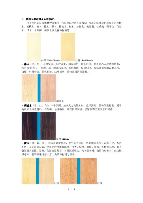 常用天然木材及人造板材