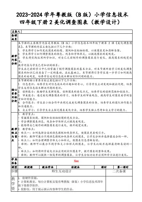 2023-2024学年粤教版(B版)小学信息技术四年级下册2美化调查图表(教学设计)