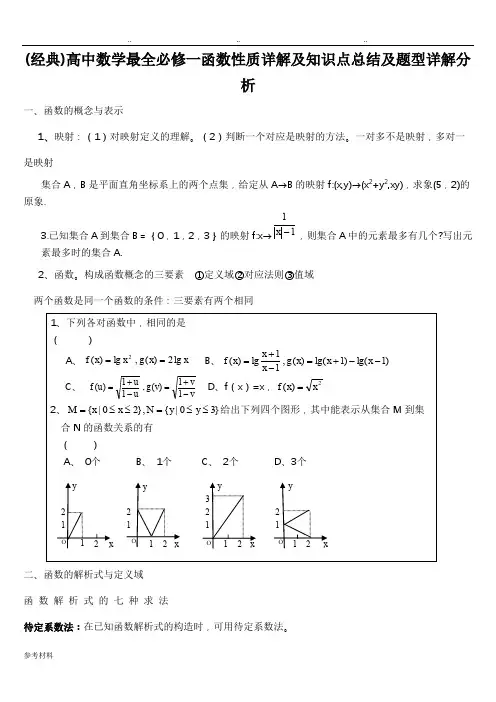 高中数学最全必修一函数性质详细讲解与知识点总结与题型详细讲解