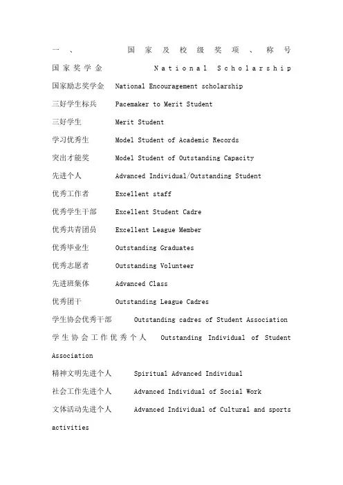 各种证书英语翻译