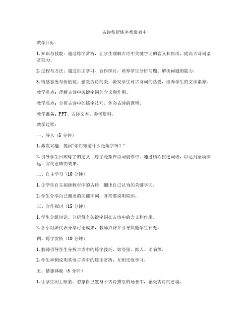 古诗赏析炼字教案初中
