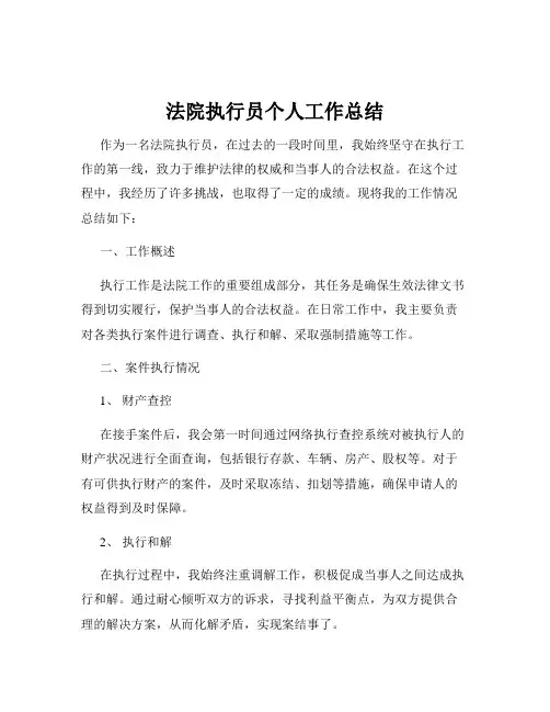 法院执行员个人工作总结