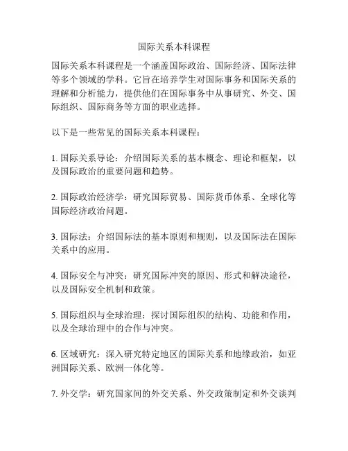 国际关系本科课程