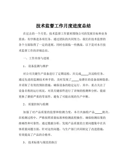 技术监督工作月度进度总结