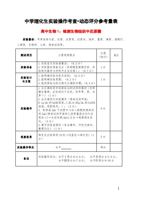 高中 生物实验操作考查动态评分样表