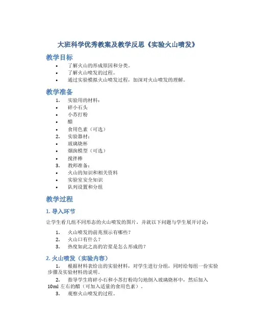 大班科学优秀教案及教学反思《实验火山喷发》