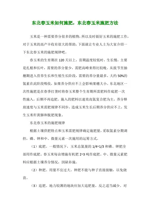 东北春玉米如何施肥,东北春玉米施肥方法