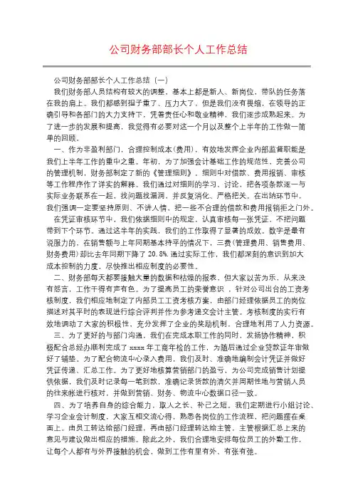 公司财务部部长个人工作总结