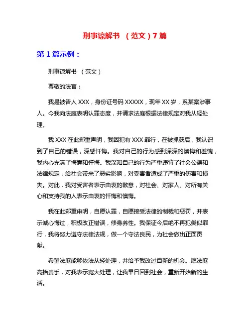 刑事谅解书 (范文)7篇