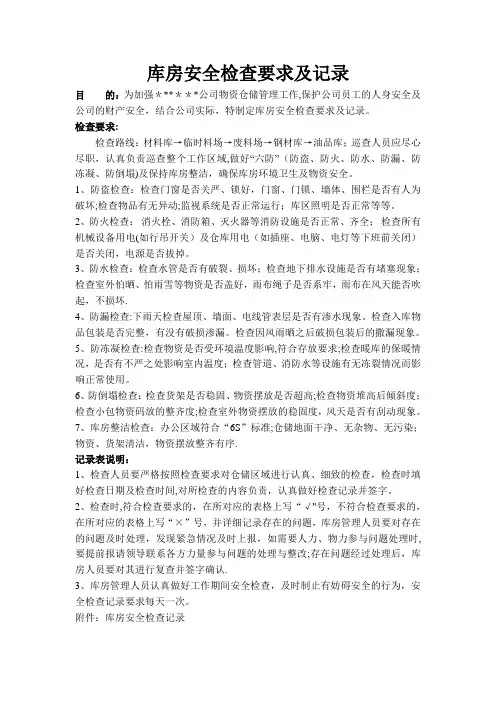 库房安全检查路线及记录